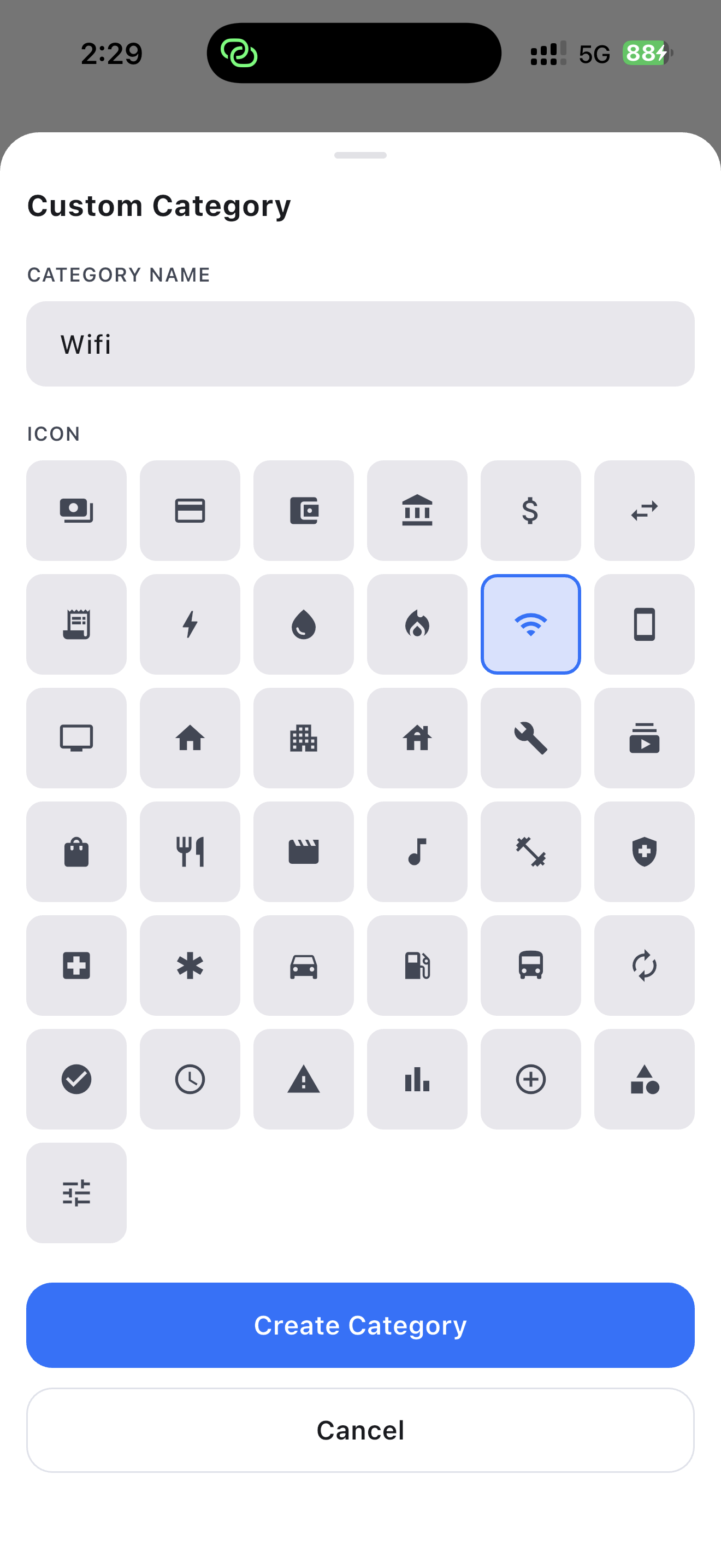 Custom category sheet